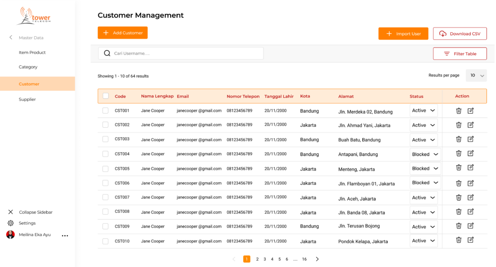 Menu Customer Management Aplikasi Input Subcriber